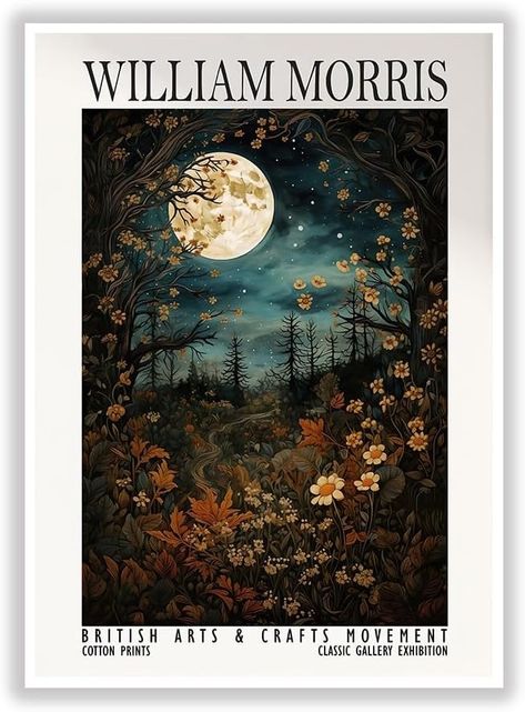 Amazon.com: Generic William Morris Print William Morris Exhibition Print William Morris Poster Vintage Wall Art Textiles Art Vintage Poster Moon and Stars on the Wall Art Posters(12x16inchs，Unframed): Posters & Prints William Morris Art Prints, Moody Vintage Decor, William Morris Bedroom, Vintage Moon Art, Luxury Plants, Seaside Bedroom, Celestial Room, Nature Inspired Painting, Exhibition Project