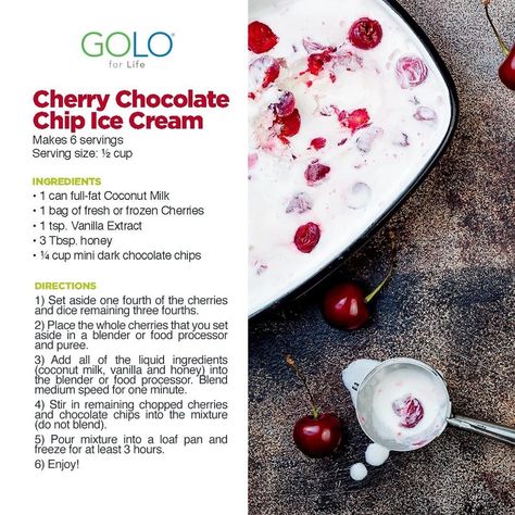 Golo Desserts, Freeze Desserts, Cherry Chocolate Chip Ice Cream, Golo Breakfast, Golo Diet Recipes, Golo Meals, Insulin Resistance Diet Recipes, Foodie Desserts, Golo Recipes