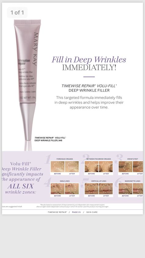 Deep wrinkle filler Deep Wrinkle Filler Mary Kay, Mary Kay Deep Wrinkle Filler, Best Wrinkle Filler, Mary Kay Timewise Repair, Mary Kay Foundation, Timewise Repair, Wrinkle Filler, Facial Tips, Mary Kay Facebook