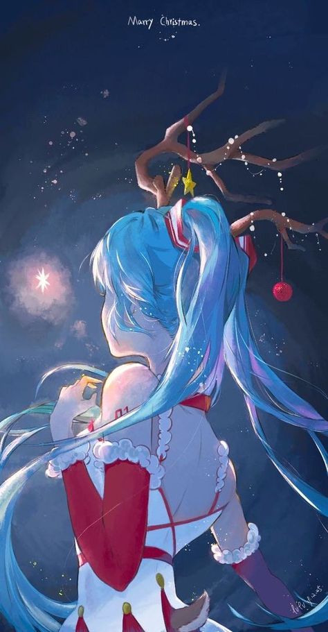 Anime Miku Hatsune Christmas Miku, Miku Hatsune Chibi, Miku Chan, Miku Hatsune Vocaloid, Anime Christmas, Miku Hatsune, Christmas Cute, Anime Pics, Dessin Adorable