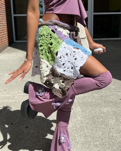 Granny square crochet skirt made by me💜 #crochet #crochetskirt #grannysquare #crocheting #skirt #purple #tyla #viral #fypage #viralvideos Crocheting Skirt, Skirt Purple, Square Crochet, Crochet Skirt, Made By Me, Granny Square, Skirt, Square, Knitting