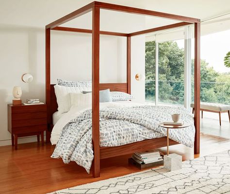 Make a style statement with a chic canopy bed Wood Canopy Bed, Wood Canopy, Bed King, Scandinavian Bedroom, King Bedroom, Canopy Bed, Walnut Veneer, Cool Beds, Dream Bedroom