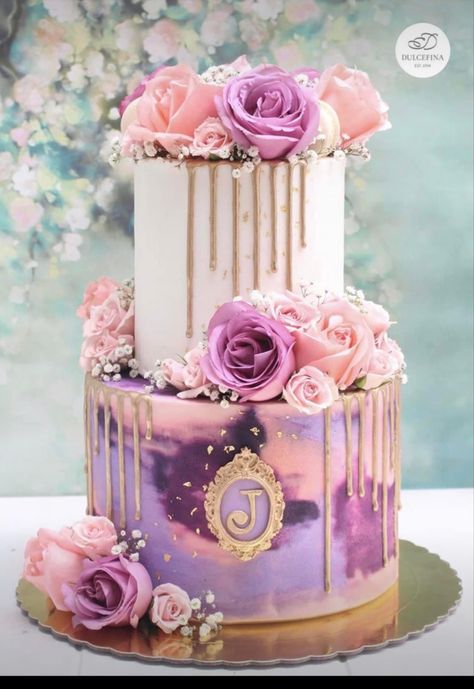 Tiered Cakes Birthday, Quinceanera Cakes, Sweet 16 Birthday Cake, Purple Cakes, Elegant Birthday Cakes, 16 Birthday Cake, Birthday Cakes For Women, Beautiful Birthday Cakes, Creative Birthday Cakes