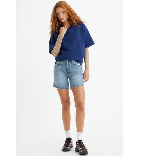 501® Mid Thigh Shorts - Blue | Levi's® GB Mid Thigh Shorts, Mid Length Shorts, Perfect Denim, Levi's 501, Levis Women, Jeans Bootcut, Denim Shorts Women, Short En Jean, Clothing Company