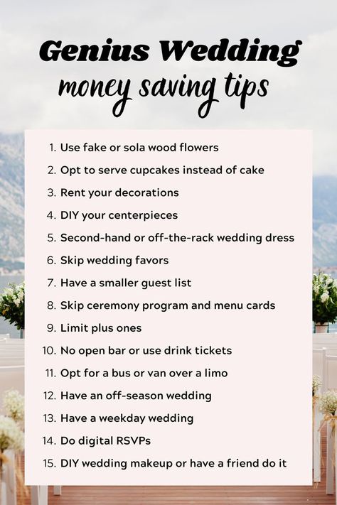 list of genius wedding money saving tips Saving Money Wedding Tips, Wedding Hacks Tips, Saving For A Wedding, Ways To Save Money On A Wedding, Wedding Money Saving Tips, Wedding Saving Tips, Saving Money On Wedding, Cats Wedding, Wedding Tips And Tricks