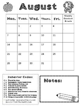 Monthly Behavior Calendars for 2017-2018 **SAMPLE AUGUST ONLY!! Monthly Behavior Calendar, Behavior Calendar, Pocket Chart, Monthly Calendar, Teacher Store, Teachers Pay Teachers, Monday Friday, Classroom Ideas, Coding