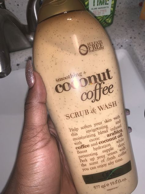 Ogx Coconut Coffee Body Wash, Coconut Coffee Body Wash, Ogx Coffee, Coffee Scrub Packaging, Ogx Body Wash, Ogx Coconut Coffee, Chanel Body Cream, Coffee And Coconut Oil, Body Cream Packaging