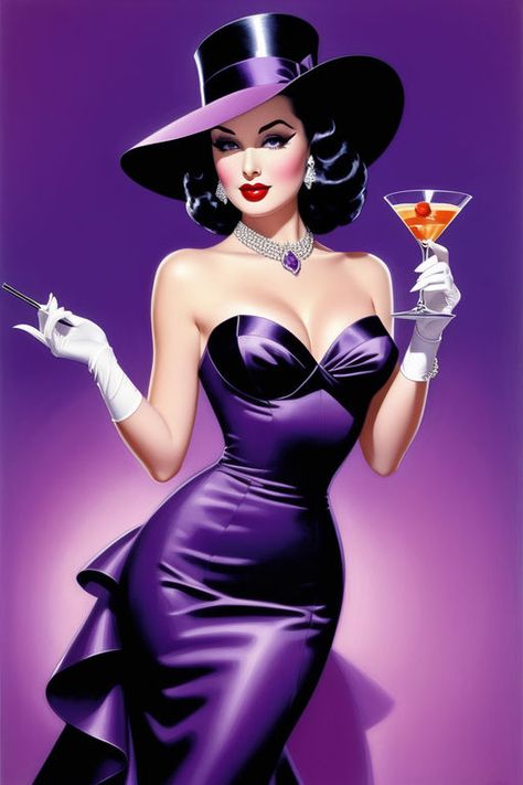 Young woman with a martini glass by Yos Mareno - Playground Cute Pinup Art, Girl In Martini Glass Art, Pinup Drawing, Classic Pinup, Art Deco Lady, Pin Up Photography, Sailor Saturn, Vintage Pin Up, Photoshoot Concept