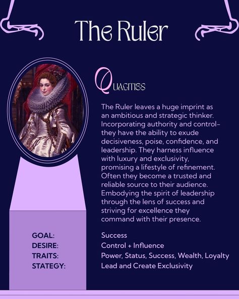 The Ruler represents the spirit of leadership. The Ruler Brand Archetype, The Ruler Archetype, Ruler Brand Archetype, Herbal Books, Queen Energy, Powerful Branding, Malice Mizer, Dante Gabriel Rossetti, Brand Archetypes