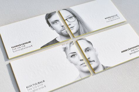 For us business cards with portraits always looked quite strange, until Finnish design company found great solution to make such card really stylish! Photo Business Cards, Letterpress Business Cards, Graphic Design Business Card, Name Card Design, Cars Design, Photography Business Cards, Graphic Design Business, Business Card Inspiration, 카드 디자인