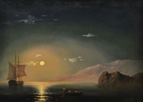 View Landgang im Mondlicht (1861) Attributed to Ivan Aivazovsky; oil on canvas; 50.5 x 60.0 cm; Signed; . Access more artwork lots and estimated & realized auction prices on MutualArt. Ivan Konstantinovich, Art Homework, Ivan Aivazovsky, Sea Port, Marine Art, Black Sea, Homework, Oil On Canvas, Painter