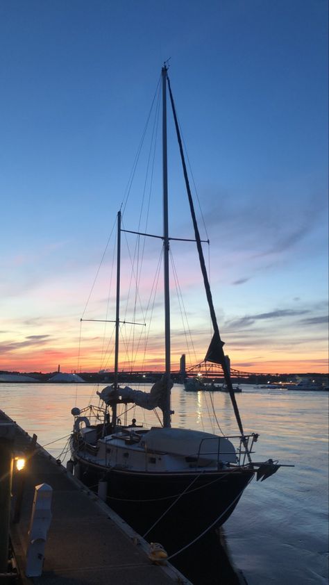 Sailboat sunset Sailboat Sunset, England Summer, Portsmouth Nh, Portsmouth, Sailing Ships, New England, Travel Inspiration, Sailing, England