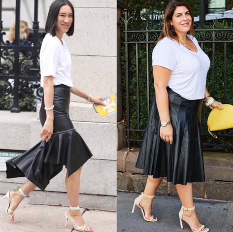 Black And White Skirt Outfit, White Skirt Outfit Ideas, White Skirt Outfit, Katie Sturino, Skirt Outfit Ideas, Stylish Plus Size Clothing, Minimalist Capsule Wardrobe, Women Fashion Edgy, Black And White Skirt