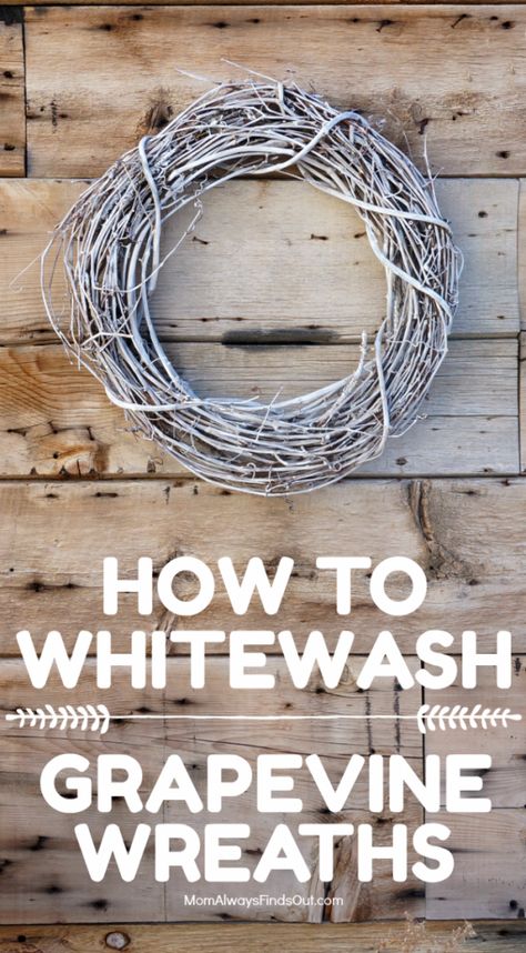 How To Whitewash Grapevine Wreaths - This simple DIY wreath idea for neutral and rustic decor. @momfindsout How To Make Grapevine Wreaths Easy Diy, Grape Wreath Ideas, Farmhouse Grapevine Wreath, Winter Grapevine Wreaths, White Grapevine Wreath Ideas, Willow Wreath Diy, How To Decorate A Grapevine Wreath, Large Grapevine Wreath Ideas, Simple Grapevine Wreath Ideas