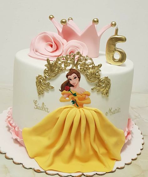 Birthday Cake For 7 Yrs Old Girl, Belle Cake Ideas, Belle Birthday Party Cake, Belle Themed Birthday Party, Princess Belle Party Decorations, Cake Beauty And The Beast, Princess Belle Birthday Party, Disney Cake Ideas, Belle Birthday Cake