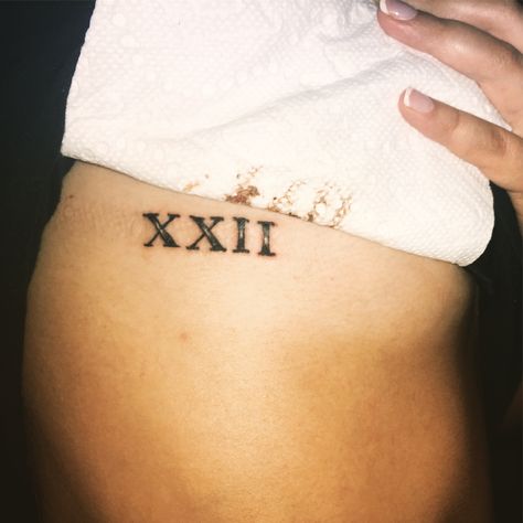 Roman numeral 22 tattoo, small, side rib 22 Roman Numeral Tattoo, Xxii Tattoo, Roman Numerals Tattoo, Numerals Tattoo, 22 Tattoo, Roman Tattoo, Stick Tattoo, Cool Shoulder Tattoos, Roman Numeral Tattoos