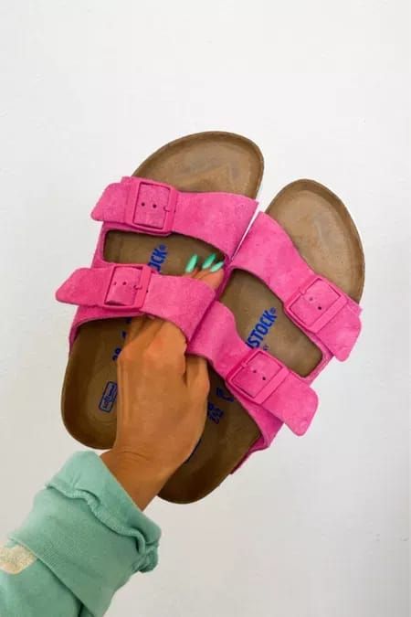 Preppy Birkenstocks, Colored Birkenstocks, Colorful Birkenstocks, Hot Pink Birkenstocks, Women’s Birkenstocks, Pink Birkenstocks, Pink Arizona Birkenstock, Birkenstock Suede, Birkenstock Suede Arizona