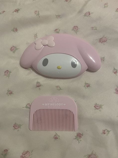 My Melody Face Mirror & Comb Set Sanrio sanriocore cutecore cute core kawaii kawaiicore girly cosmetics pastel pink My Melody Mirror, My Melody Products, My Melody Things, Pfp My Melody, My Melody Stuff, Kawaii Things To Buy, Girly Cosmetics, Sanrio Mirror, Kawaii Mirror