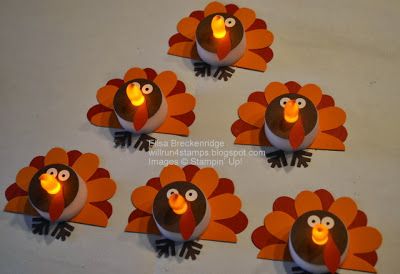 Cute! - Will Run 4 Stamps Tea Light Christmas Crafts, Thanksgiving Ornaments Diy, Tealight Crafts, Tea Light Crafts, Thanksgiving Favors, November Crafts, Turkey Crafts, Thanksgiving Crafts For Kids, Crafts For Seniors