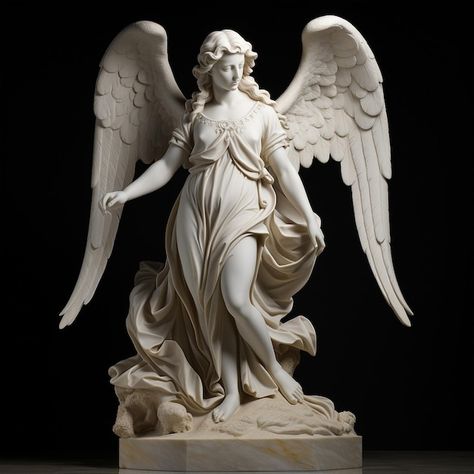 Angel Sculpture Statues, Female Statue, Statue Design, Stippling Art, Statue Art, Angel Sculpture, Angel Statues, White Wings, Catholic Art