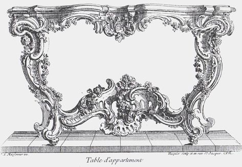 Regence Style : Project for a console table by Juste-Aurèle Meissonier, c. 1730. Louis Xv Furniture, Frame Wall Collage, Carved Chairs, French Rococo, Blue Screen, Louis Xiv, Rococo Style, Collage Frames, Graphic Elements