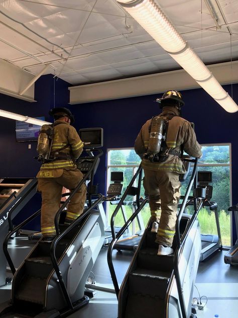 Two firefighters walking 110 floors in full turn out gear. Paramedic Tips, Firefighter Aesthetic, Firefighter Fitness, Job Dream, Future Firefighter, Fire Medic, Becoming A Firefighter, Firefighter Workout, 2025 Goals