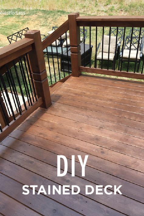 This DIY Stained Deck tutorial from Erin of @nestforless is sure to inspire you to tackle your very own outdoor makeover project. We simply love how this turned out! Behr Wood Chip Semi Transparent Stain, Behr Exterior Stain Colors For Wood, Behr Chocolate Semi Transparent Stain, Sherwin Williams Exterior Stain Colors, Cabot Deck Stain Colors Semi Transparent, Behr Deck Stain Colors Semi Transparent, Behr Stain Colors Semi Transparent, Behr Stain Colors, Behr Semi Transparent Stain Colors