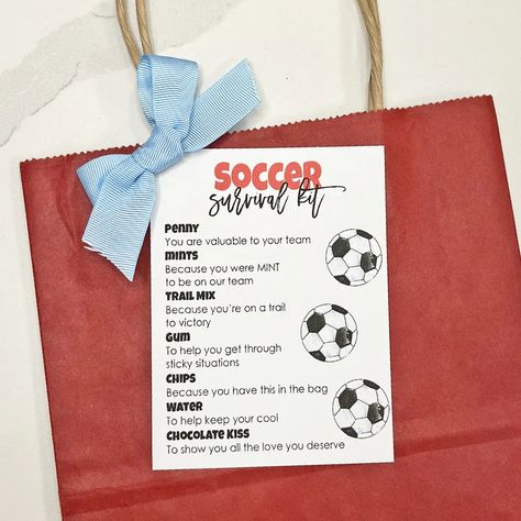 This is an instant download tag. Perfect for a team gift before a soccer tournament. Soccer Survival Kit, Soccer Treats, Soccer Snacks, Soccer Coaching Drills, Survival Kit Gifts, Soccer Bag, Soccer Tournament, Team Fundraiser, Staff Gifts