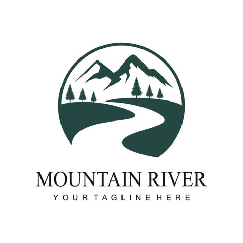 mountain river logo Mountain Logo Minimalist, River Logo Design, Mountain Graphic Design, Logo Camping, Random Graphics, Café Interior, River Logo, Hill Logo, Resort Logo