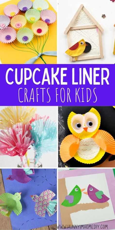 Crafts With Cupcake Liners, Preschool Beach Crafts, Crafts For Kids Fall, Cupcake Liner Crafts, Cupcake Liner Flowers, Cupcake Birthday Cards, Preschool Art Projects, Birdhouse Craft, Kid Cupcakes