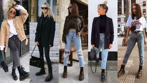 Únete a la tendencia y descubre 5 formas de utilizar combat boots Combat Boots And Jeans Outfit, Combat Boots Look, Combat Boot Outfits, Combat Boot Outfit, Outfit Botas, Winter Fashion Outfits Casual, Military Boots, Outfits Casual, Winter Fashion Outfits