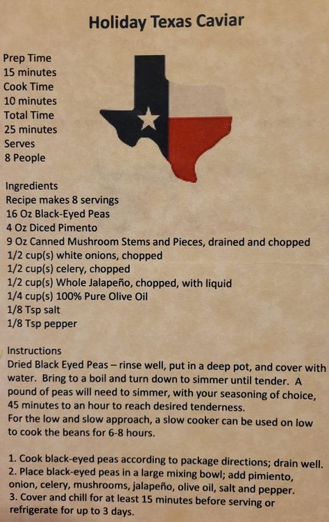 Texan Food, Texas Party, Texas Caviar, Canned Mushrooms, Texas Style, Texas History, White Onion, Eat Local, Holiday Cooking