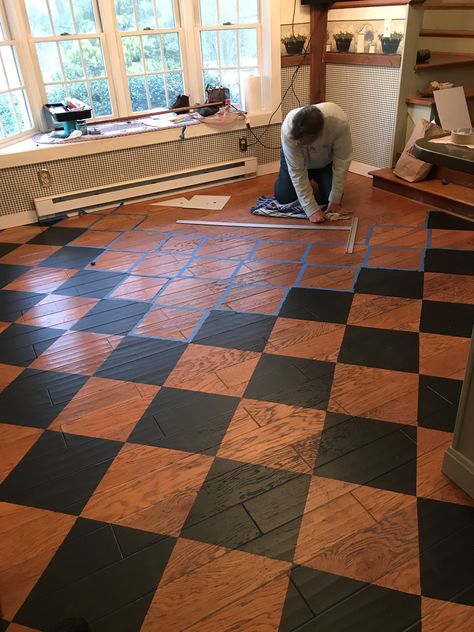 Checkered Painted Floor, Wooden Checkerboard Floor, Checkered Floor Bedroom, Wood Checkered Floor, Checkerboard Fireplace, Diy Checkered Floor, Checkered Wood Floor, Wood And Tile Checkered Floor, Checkered Floor Aesthetic