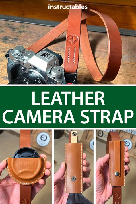 Ethan Carter Designs created this custom leather strap with useful accessory holders for a camera. #Instructables #leatherworking #camera #photography #stamping Leather Camera Strap Pattern, Camera Strap Diy, Leather Camera Strap Diy, Camera Strap Pattern, Leatherworking Projects, Diy Camera Strap, Leather Inspiration, Diy Camera, Leather Camera Strap