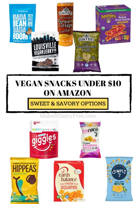 WE’RE SHARING WITH YOU 50 VEGAN SNACKS UNDER $10 ON AMAZON. WHETHER YOU ARE LOOKING FOR CHIPS, CHOCOLATE, OR SOMETHING IN BETWEEN, WE HAVE AN IDEA FOR EVERYONE! Healthy Grocery Store Snacks, Vegan Snacks To Buy, Organic Chips, Best Vegan Snacks, Lentil Chips, Snacks To Buy, Vegan Jerky, Toasted Coconut Chips, Crunchy Potatoes