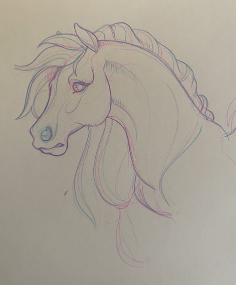 Horse With Long Hair, Draw A Horse, Horse Art Drawing, Horse Sketch, Animal Drawings Sketches, Horse Drawing, Horse Drawings, Pony Drawing, Arte Animal