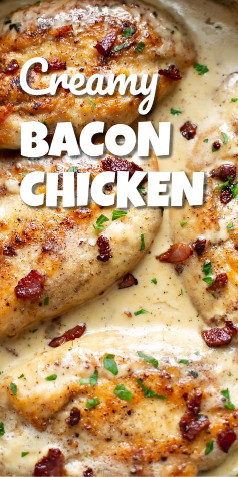 Creamy Bacon Chicken, Chicken Bacon Recipes, Pan Fried Chicken Breast, Bacon Sauce, Bacon Chicken, Fried Chicken Breast, Easy Chicken Dinner Recipes, Bacon Recipes, Best Dinner Recipes