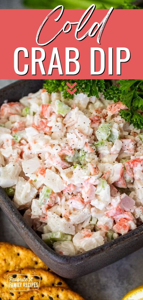 I make this chunky cold crab dip to serve on crackers for an easy summer appetizer, but with imitation crab available all year, it can be made anytime. I often make it for New Year’s Eve. If you are a fan of crab salad or a crab salad sandwich, this dip will be your new favorite thing! Cajun Crab Dip Recipe Cold, Seafood Salad Dip, Fresh Crab Dip, Crab Spread For Crackers, Imitatation Crab Recipe Dip Cold, Seafood Dips Recipes Cold, Imitated Crab Dip Recipes, Cold Crab Salad Recipe, Crab Appetizers Easy