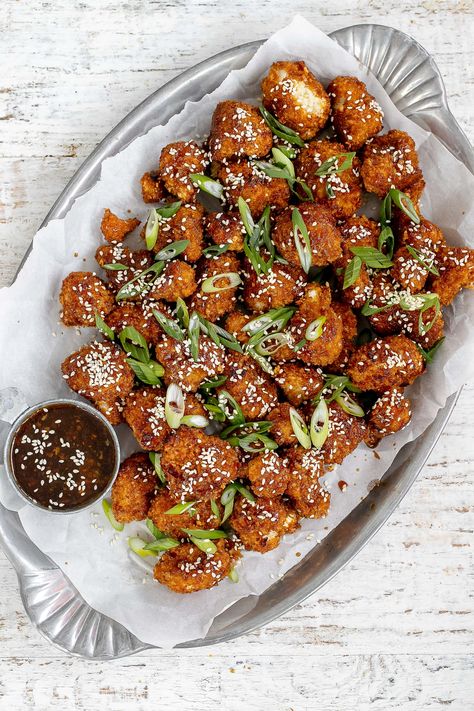 General Tso Cauliflower, General Tso's Cauliflower, General Tso Sauce, Cauliflower Vegan, Gluten Free Panko, Cauliflower Wings, General Tso, Cauliflower Bites, Baked Cauliflower