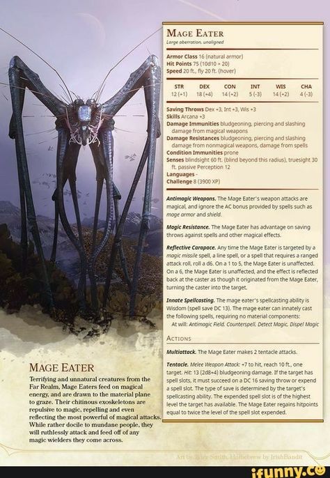 Mage Hunter Golem, Eldrazi Dnd 5e, Easy Dnd Monsters, Aberration Dnd, 5e Monsters, Homebrew Monsters, Dnd Monster, Monster Manual, Dnd Stats