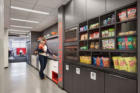 Corporate Office Snack Bar, Office Food Station, Office Snack Station Ideas, Office Snack Bar, Snack Bar Design, Corporate Kitchen, Modern Warehouse Design, Employee Lounge, Elemental Spirits