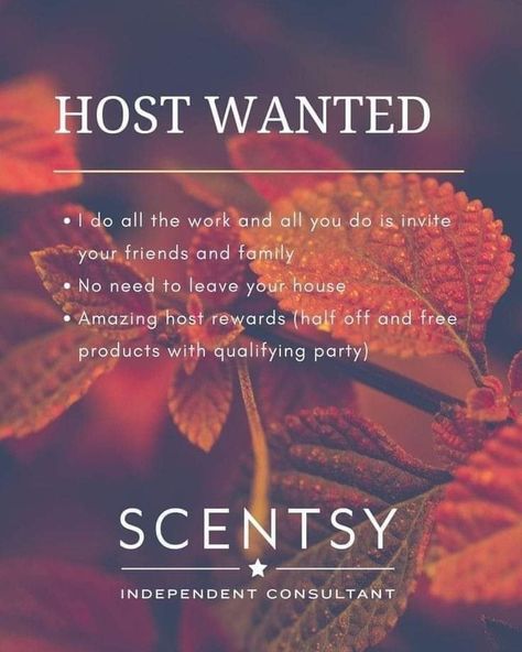 🎉 HOST WANTED! 🎉 I’m looking for a fabulous hostess who’s ready to host an online Scentsy party! You don’t even need to leave your house – just invite friends and family, and I’ll handle the rest. 🌟 The best part? You could earn FREE Scentsy products just in time for the holidays! 🎁 Interested in a cozy way to share Scentsy with your friends and snag some amazing host rewards? Drop a comment or send me a message to get started! #ScentsyParty #HostWithMe #FreeScentsy #HolidayGifts Scentsy Saturday Posts 2023, Scentsy Host A Party Fall, What Is Scentsy Facebook Party, Online Scentsy Party, Scentsy Hostess, Hostess Wanted, Art Homeschool, Independent Scentsy Consultant, Scentsy Pictures