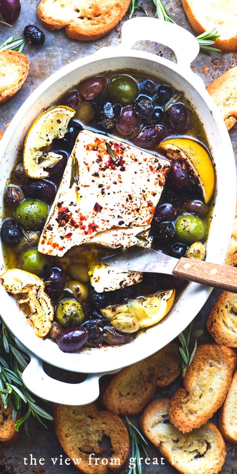 Baked Feta Cheese, Cheese Appetizer, Baked Feta, Olive Recipes, Snack Prep, Low Carb Snack, Baked Cheese, Cheese Appetizers, Lemon Recipes