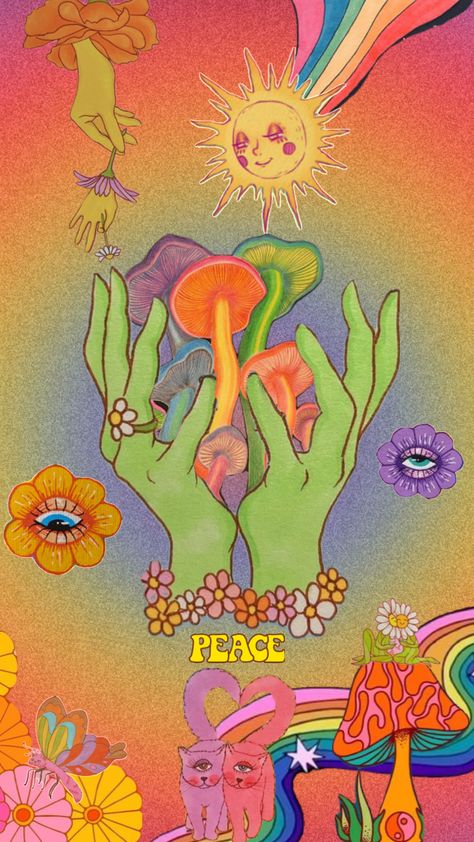 #hippievibes #retro #psychedellic #mushrooms 70s Hippie Aesthetic, Groovy Flowers, Wallpaper Vibes, Hippie Aesthetic, Psychadelic Art, Hippie Vibes, Watch Wallpaper, Mushroom Art, Diy Canvas Art Painting