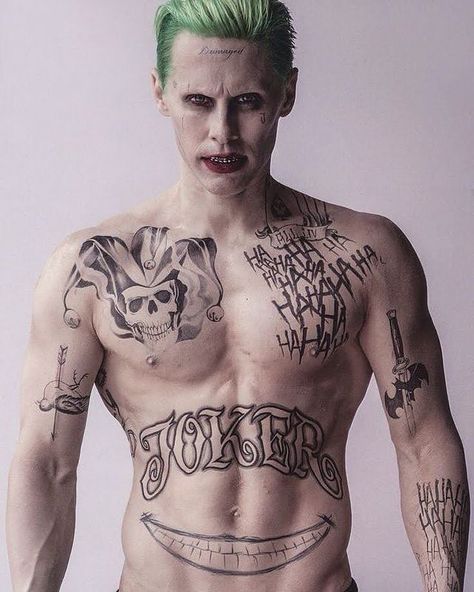 Jared Leto Joker Tattoo, Tato Joker, Joker Tattoos, Hahaha Joker, Harley Quinzel, Joker Halloween Costume, Small Wave Tattoo, Joker Tattoo Design, Jared Leto Joker