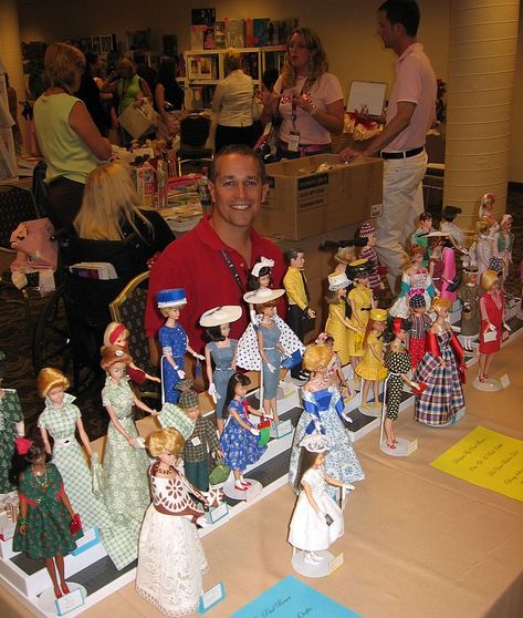 July 28, 2006 — Paul Bruce at his table in the Sales Room 💠 National Barbie Convention 2006 Barbie Convention, July 28, Barbie Fashion, Barbie Dolls, All Fashion, Cool Style, Limited Edition, Dolls