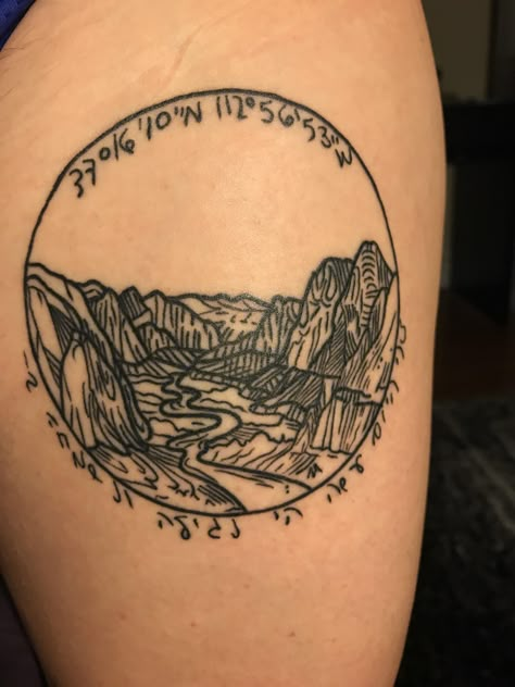 Mount Zion Tattoo, Angels Landing Tattoo, Grand Canyon Tattoo Ideas, Zion National Park Tattoo, Grand Canyon Tattoo, Utah Tattoo Ideas, Canyon Tattoo, National Park Tattoo, Tucson Tattoo