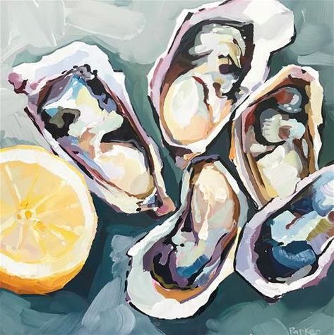 Teddi Parker Gallery of Original Fine Art Oyster Art Paintings, Oysters Illustration, Oyster Aesthetic, Oyster Painting, Seafood Art, Shell Art Print, Oyster Art, Art Cottage, Hotel Indigo