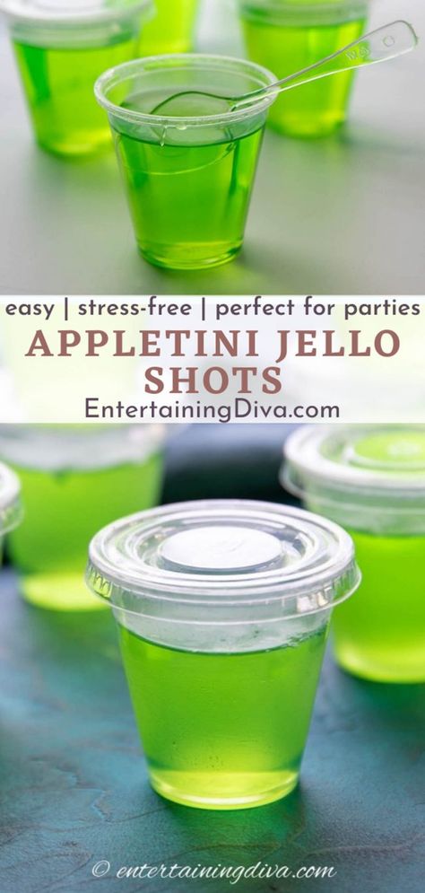 Green Apple Jello Shots, Green Jello Shots, Holiday Jello, Vodka Jelly, Green Apple Vodka, Sour Apple Pucker, Best Jello Shots, Jello Shots Vodka, Jello Shots Recipe