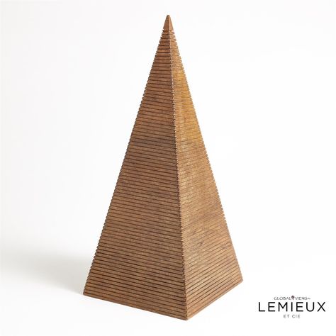 Beaumont Wooden Pyramid Pyramid Structure, Wooden Pyramid, Sophisticated Decor, Global Views, Solid Mango Wood, Golden Globes, Wood Texture, Rich Textures, Interior Design Firms